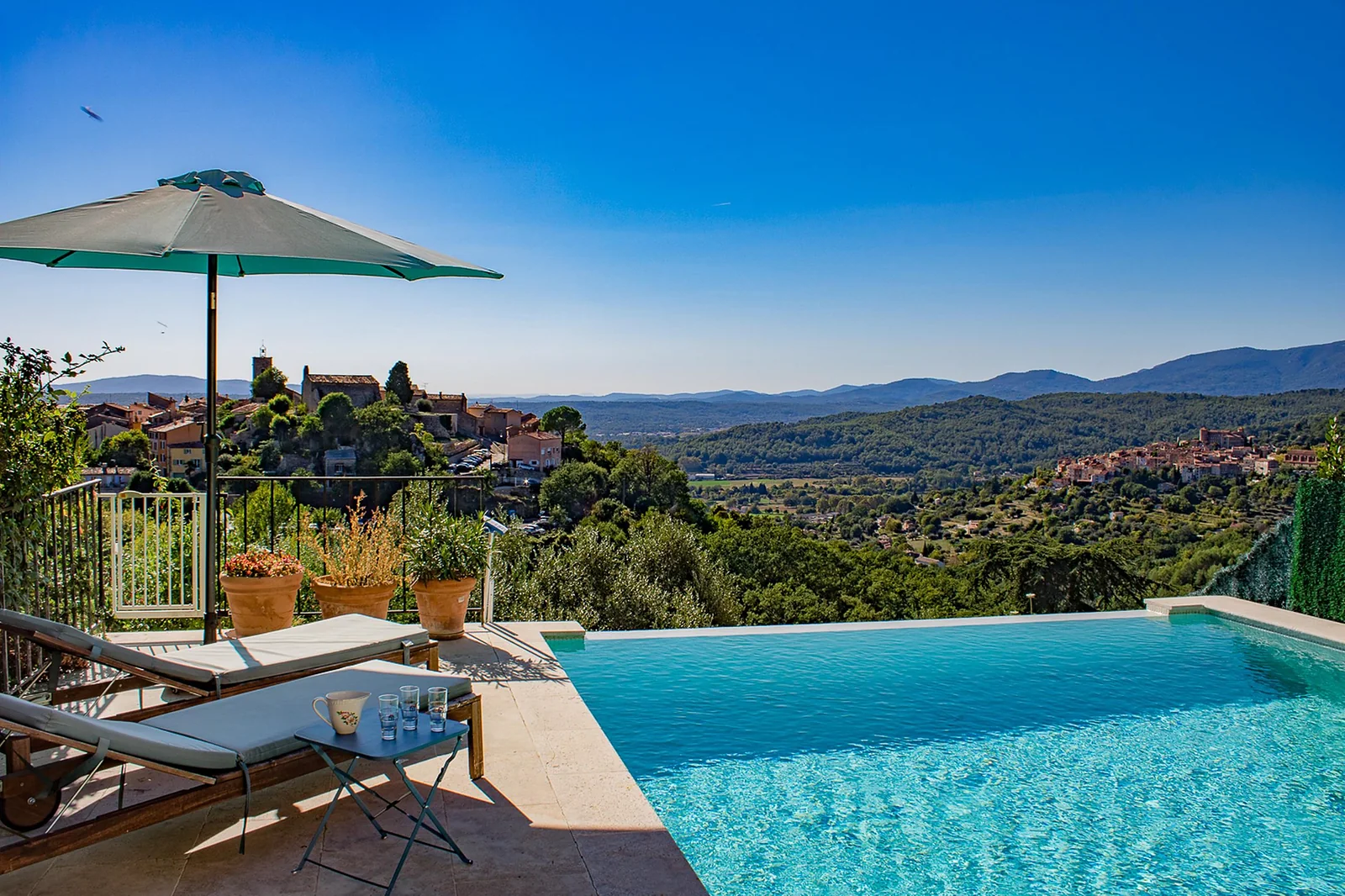 Piscine chauffée de la Villa Séraphins face au village de Montauroux